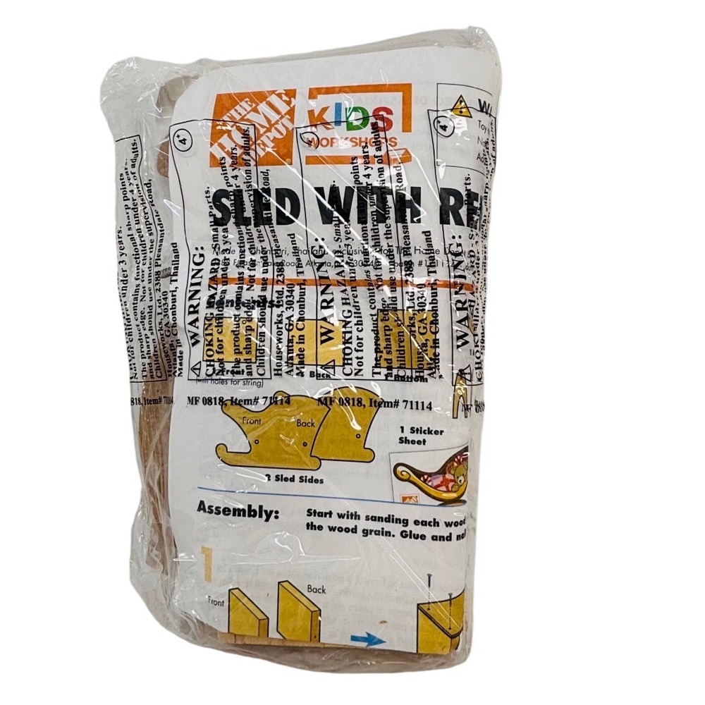 Home Depot Kids Workshop Sled with Reindeer DIY Wood Craft Kit 71114 New‎ Sealed